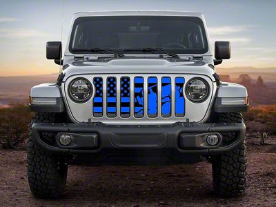 ZKD Customs Grille Insert; Offroad Vehicle Climbing Black and Blue American Flag (20-23 Jeep Gladiator JT)