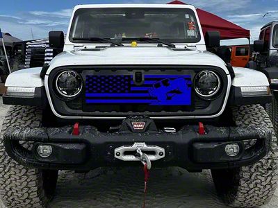 ZKD Customs Grille Insert; Offroad Vehicle Climbing Black and Blue American Flag (24-25 Jeep Gladiator JT)