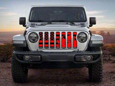 ZKD Customs Grille Insert; Offroad Vehicle Climbing Black and Red American Flag (20-23 Jeep Gladiator JT)