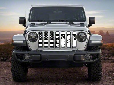 ZKD Customs Grille Insert; Offroad Vehicle Climbing Black and White American Flag (20-23 Jeep Gladiator JT)
