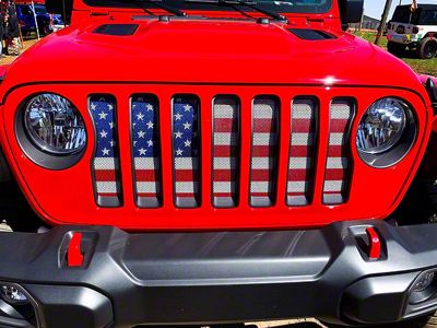 ZKD Customs Grille Insert; American Flag With Candy Apple Sparkling Paint (18-23 Jeep Wrangler JL)