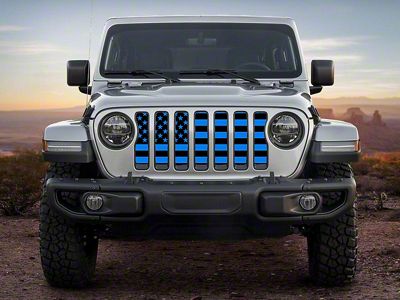 ZKD Customs Grille Insert; Black and Blue American Flag (18-23 Jeep Wrangler JL)