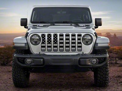 ZKD Customs Grille Insert; Black and Light Gray American Flag (18-23 Jeep Wrangler JL)