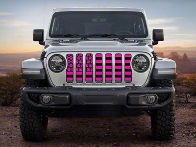 ZKD Customs Grille Insert; Black and Pink Dog Paw Flag (18-23 Jeep Wrangler JL)