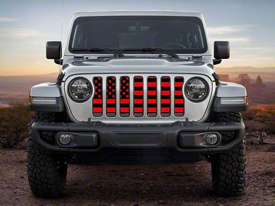 ZKD Customs Grille Insert; Black and Red Ameican Flag (18-23 Jeep Wrangler JL)