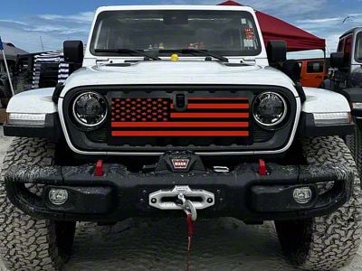 ZKD Customs Grille Insert; Black and Red Ameican Flag (24-25 Jeep Wrangler JL)