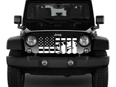 ZKD Customs Grille Insert; Offroad Vehicle Climbing Black and White American Flag (07-18 Jeep Wrangler JK)