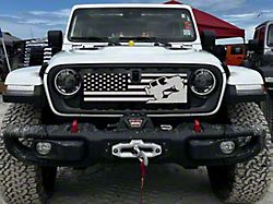 ZKD Customs Grille Insert; Offroad Vehicle Climbing Black and White American Flag (24-25 Jeep Wrangler JL)