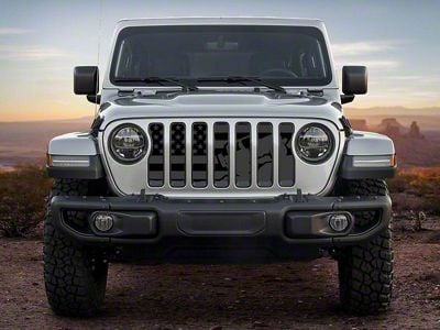 ZKD Customs Grille Insert; Offroad Vehicle Climbing Black and Dark Gray American Flag (18-23 Jeep Wrangler JL)