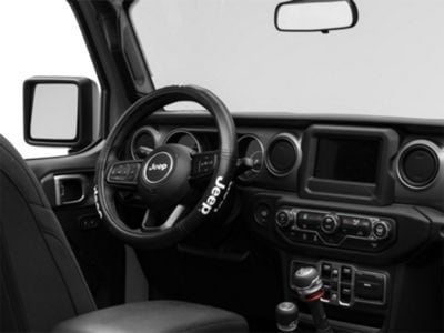 Elite Series Speed Grip Steering Wheel Cover with Jeep Logo; Black (66-24 Jeep CJ5, CJ7, Wrangler YJ, TJ, JK & JL)