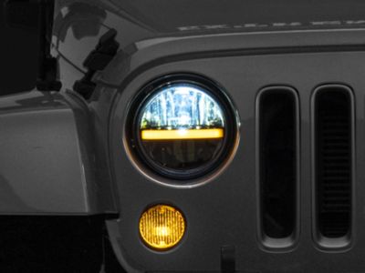 Raxiom Axial Series 7-Inch LED Headlights with DRL and Signal Function; Black Housing; Clear Lens (97-18 Jeep Wrangler TJ & JK)