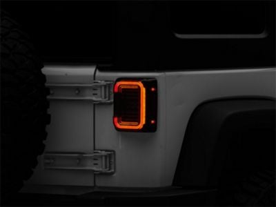 Raxiom Axial Series LED Halo Tail Lights; Black Housing; Dark Smoked Lens (07-18 Jeep Wrangler JK)