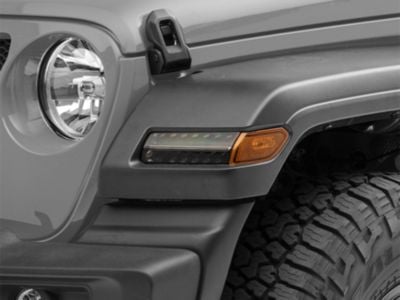Raxiom Axial Series Sequential LED Parking/Turn Signal Lights; Smoked (18-24 Jeep Wrangler JL Sport w/ Factory Halogen Lights)