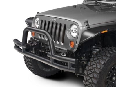 Barricade Tubular Front Bumper with Winch Cutout; Textured Black (07-18 Jeep Wrangler JK)