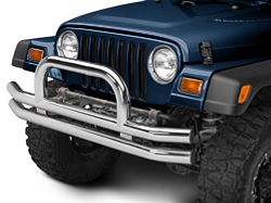 Barricade Double Tubular Front Bumper with Classic Over-Rider Hoop; Polished (76-06 Jeep CJ, Wrangler YJ & TJ)