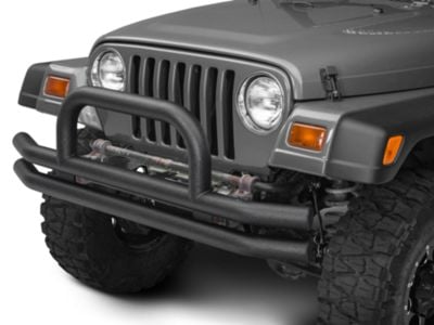 Barricade Double Tubular Front Bumper with Classic Over-Rider Hoop; Textured Black (76-06 Jeep CJ, Wrangler YJ & TJ)