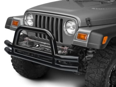 Barricade Double Tubular Front Bumper with Classic Over-Rider Hoop; Gloss Black (87-06 Jeep Wrangler YJ & TJ)