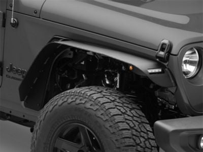 Barricade HD Flat Fender Flares with LED DRL and Turn Signal; Front (20-24 Jeep Gladiator JT)