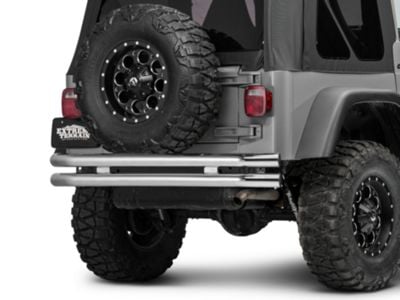 Barricade Double Tubular Rear Bumper; Polished (76-06 Jeep CJ, Wrangler YJ & TJ)