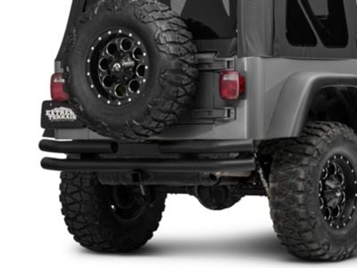 Barricade Double Tubular Rear Bumper with Receiver Hitch; Textured Black (76-06 Jeep CJ, Wrangler YJ & TJ)