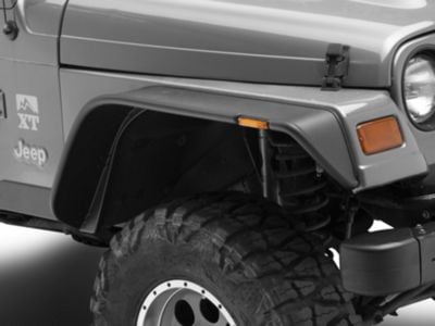 Bushwacker Flat Style Fender Flares; Front and Rear; Textured Black (97-06 Jeep Wrangler TJ)