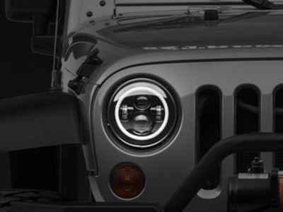 DV8 Offroad LED Halo Projector Headlights; Black Housing; Clear Lens (07-18 Jeep Wrangler JK)