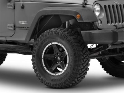 Fishbone Offroad Logo Aluminum Inner Fenders; Front and Rear; Black (07-18 Jeep Wrangler JK)