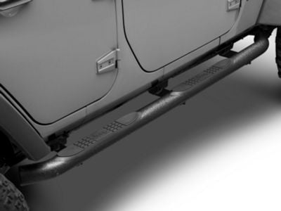 Jeep Licensed by RedRock 3-Inch Round Curved Side Step Bars with Jeep Logo; Textured Black (07-18 Jeep Wrangler JK 4-Door)