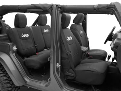 Jeep Licensed by TruShield Custom Fit Front and Rear Seat Covers with Jeep Logo; Black (13-18 Jeep Wrangler JK 4-Door)