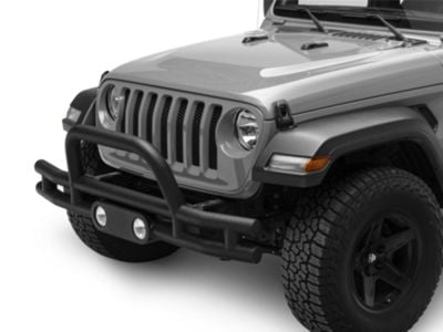 Double Tube Front Bumper with Stinger; Textured Black (18-24 Jeep Wrangler JL)