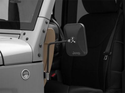 Jeep Licensed by RedRock Rectangular Adventure Mirrors with Engraved Jeep Logo; Textured Black (66-18 Jeep CJ5, CJ7, Wrangler YJ, TJ & JK)