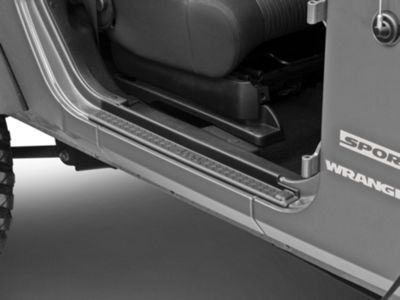 Mopar Door Sill Guards with Jeep Logo; Black Plastic (07-18 Jeep Wrangler JK 2-Door)
