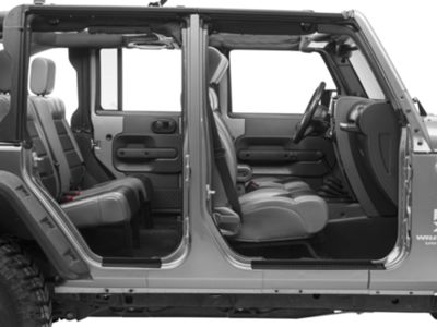 Mopar Door Sill Guards with Jeep Logo; Black Plastic (07-18 Jeep Wrangler JK 4-Door)