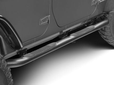 RedRock 3-Inch Round Curved Side Step Bars; Textured Black (07-18 Jeep Wrangler JK 4-Door)