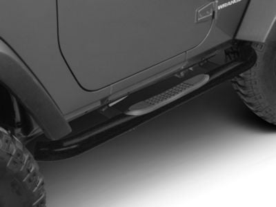 RedRock 3-Inch Round Curved Side Step Bars; Textured Black (07-18 Jeep Wrangler JK 2-Door)