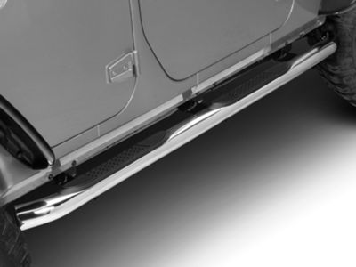 RedRock 3-Inch Round Curved Side Step Bars; Stainless Steel (07-18 Jeep Wrangler JK 4-Door)