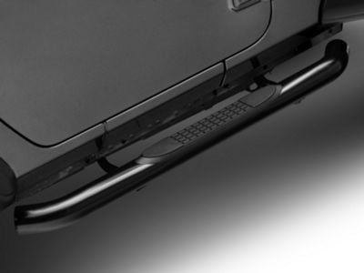 RedRock 3-Inch Round Curved Side Step Bars; Semi-Gloss Black (18-24 Jeep Wrangler JL 2-Door)