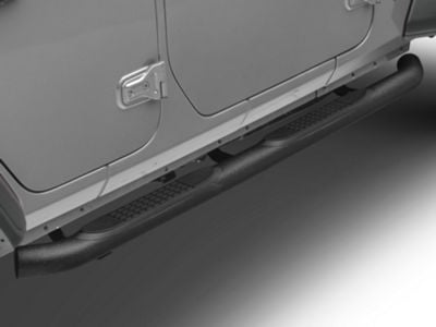 RedRock 3-Inch Round Curved Side Step Bars; Textured Black (18-24 Jeep Wrangler JL 4-Door)