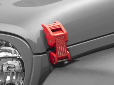 RedRock Old Glory Billet Hood Catch Kit; Red (07-24 Jeep Wrangler JK & JL)