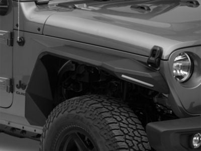 Road Armor Stealth Front Fender Flares with Switchback LED DRL; Textured Black (20-24 Jeep Gladiator JT)