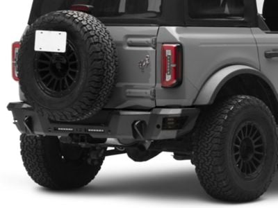 Rough Country Rear Bumper with 6-Inch Slim Line LED Light Bars and Black Series Flood Cube Lights (21-24 Bronco, Excluding Raptor)