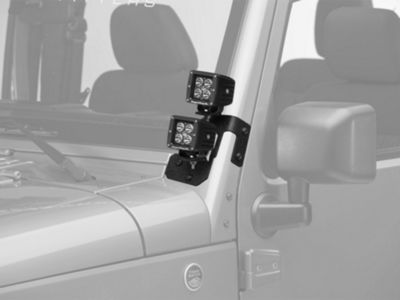 Rugged Ridge 3-Inch Square LED Lights with Textured Black Dual A-Pillar Light Mounting Brackets (07-18 Jeep Wrangler JK)