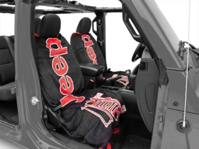 Towel2Go Seat Cover with Jeep and Grille Logo; Black and Red (Universal; Some Adaptation May Be Required)