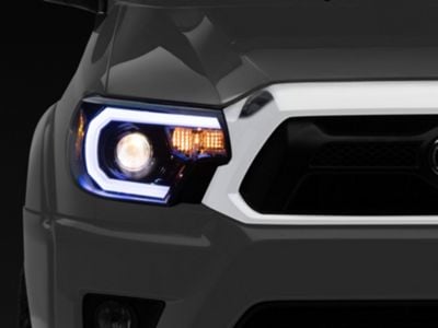 Light Bar DRL Projector Headlights; Gloss Black Housing; Smoked Lens (12-15 Tacoma)